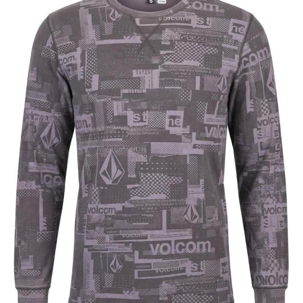 Volcom Long Sleeve T-Shirt Mens XL Gray All Over Print Collage Skate Surf Y2K